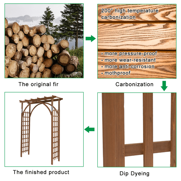 Alvantor Dark Brown Wooden Garden Arbor, 85 in H Flat Top Fir Wood