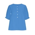 thumbnail image 3 of cocolona Summer Puff Sleeve Tops for Women Crew Neck Button Pleated Shirts Dressy Casual Loose Blouses, 3 of 6