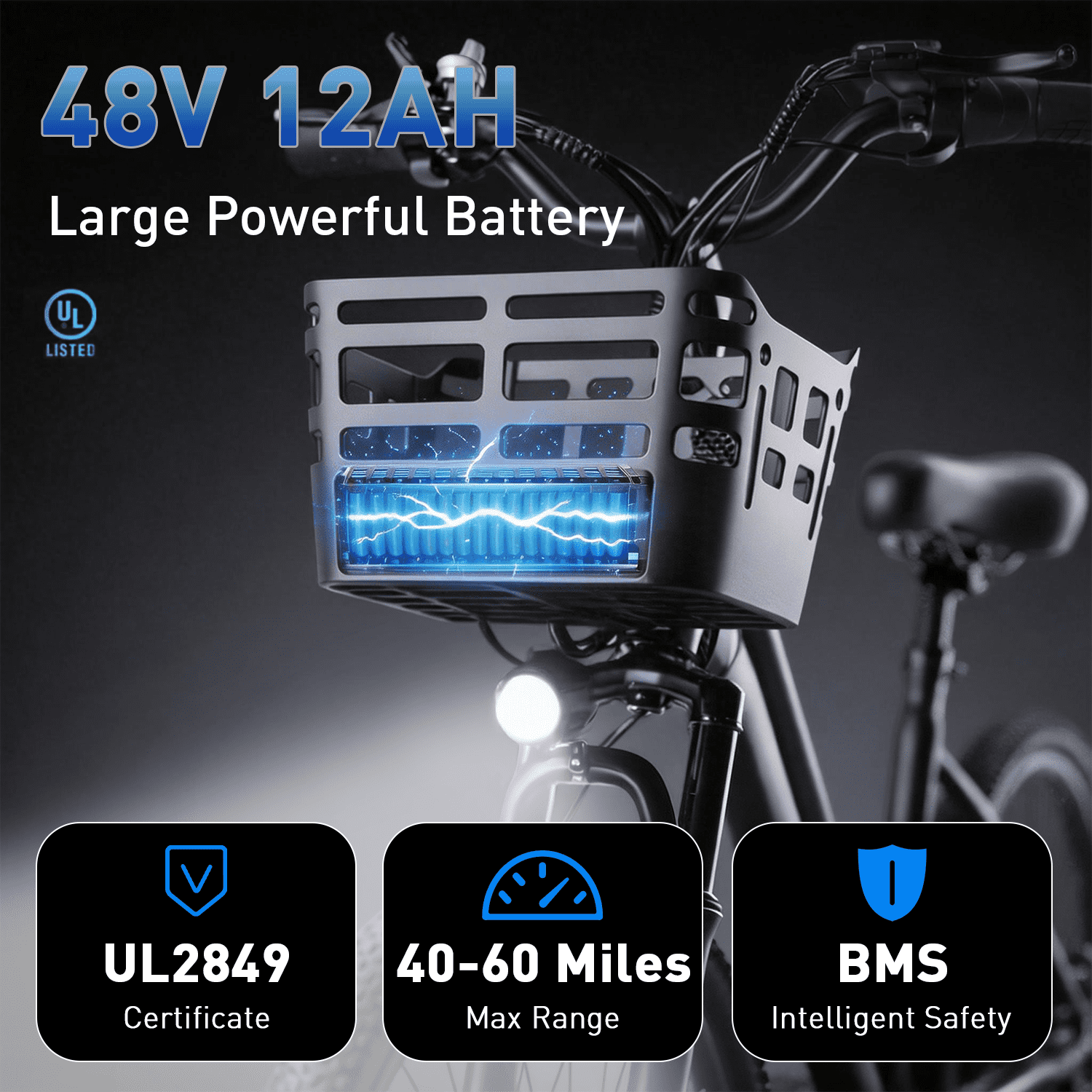 XKJ Electric Bike for Adults, Ebike, Electric Bicycle with 576WH Removable Battery,26" Mountain Ebike 25MPH,40+ Miles(MAX),750W High Motor,Multi-Shock Absorption,Commuting,UL2849