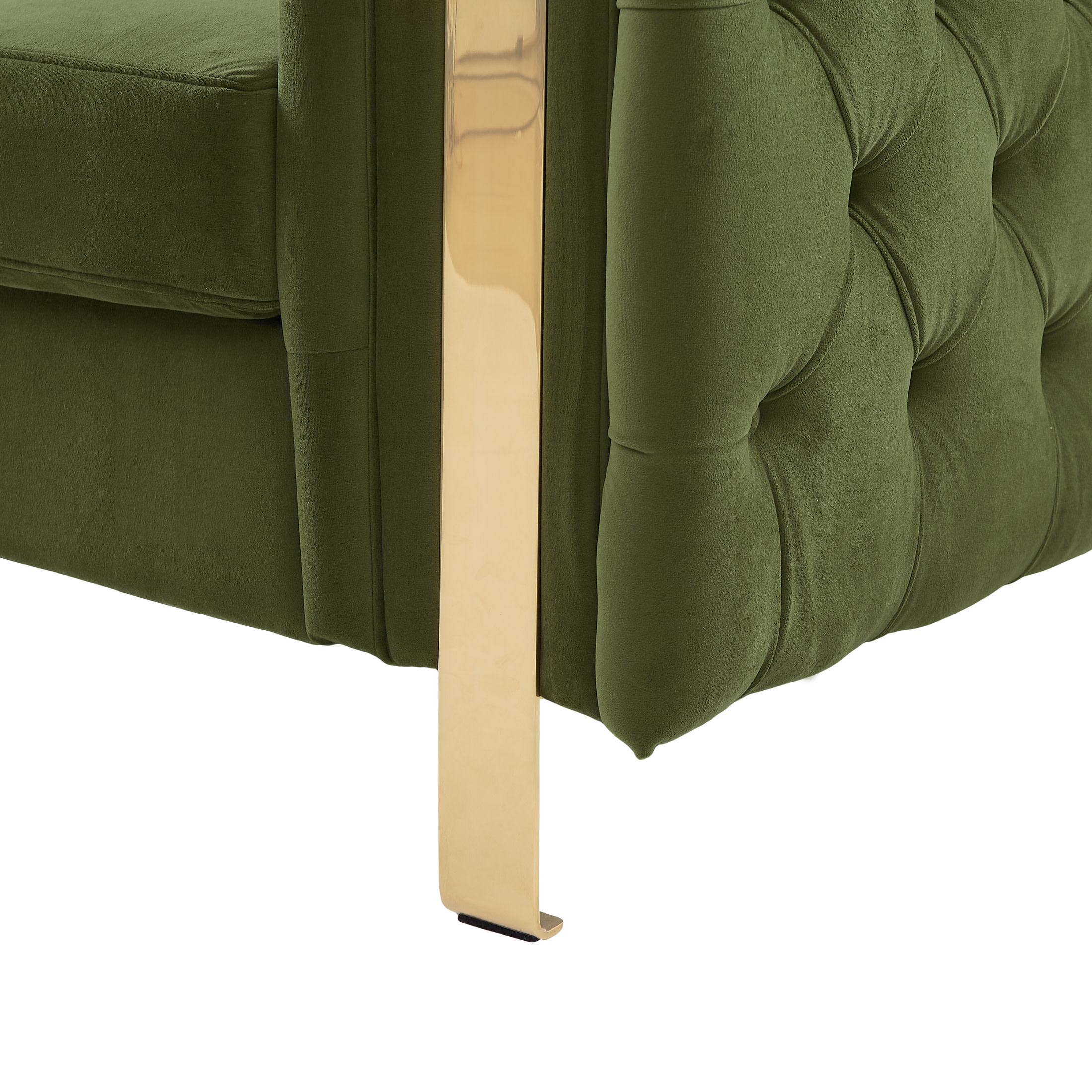 Christopher Knight Home Chic Velvet 3-Seat Sofa, Button Tufted Couch, Metal Legs, Green