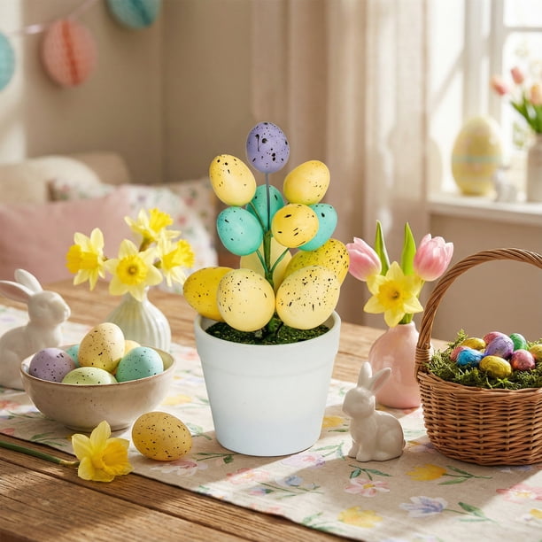 Uuiauoio Easter Egg Plant for Spring Party Decorations Easter Egg Flower Pot Artificial Colorful Eggs Plant Potted Flower Egg Spotted Eggs