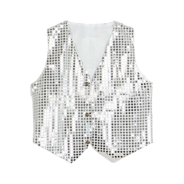 Costume Vest Glitter Unisex Colorful Kids Sleeveless Sequin Vest For Party Qinhai