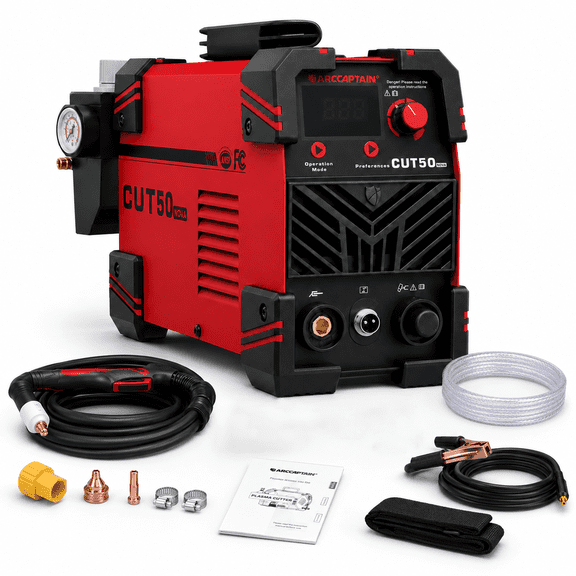 ARCCAPTAIN 50A Plasma Cutter, 110V/220V Dual Voltage Metal Cutting Machine, 1/2" Clean Cut with Large LED Display, 2T/4T & Post Flow, Portable IGBT