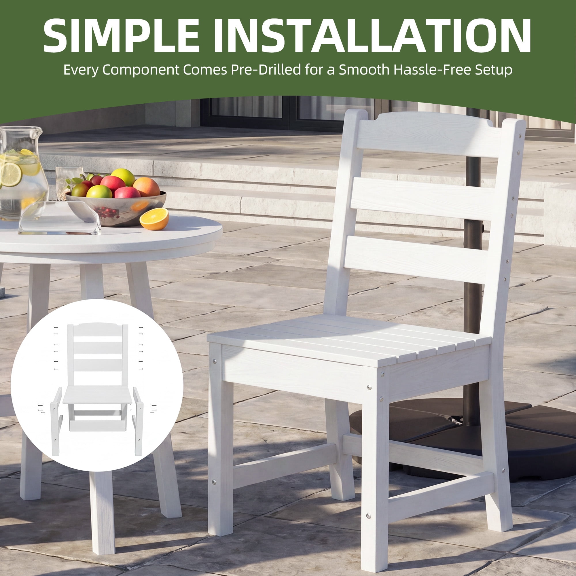 Uforic 4 Pack Outdoor Dining Chairs, Heavy Duty HIPS Weather Resistant Patio Chairs, Wood Grain Texture Garden Backyard Poolside Chair, 330 LBS Weight Capacity, White