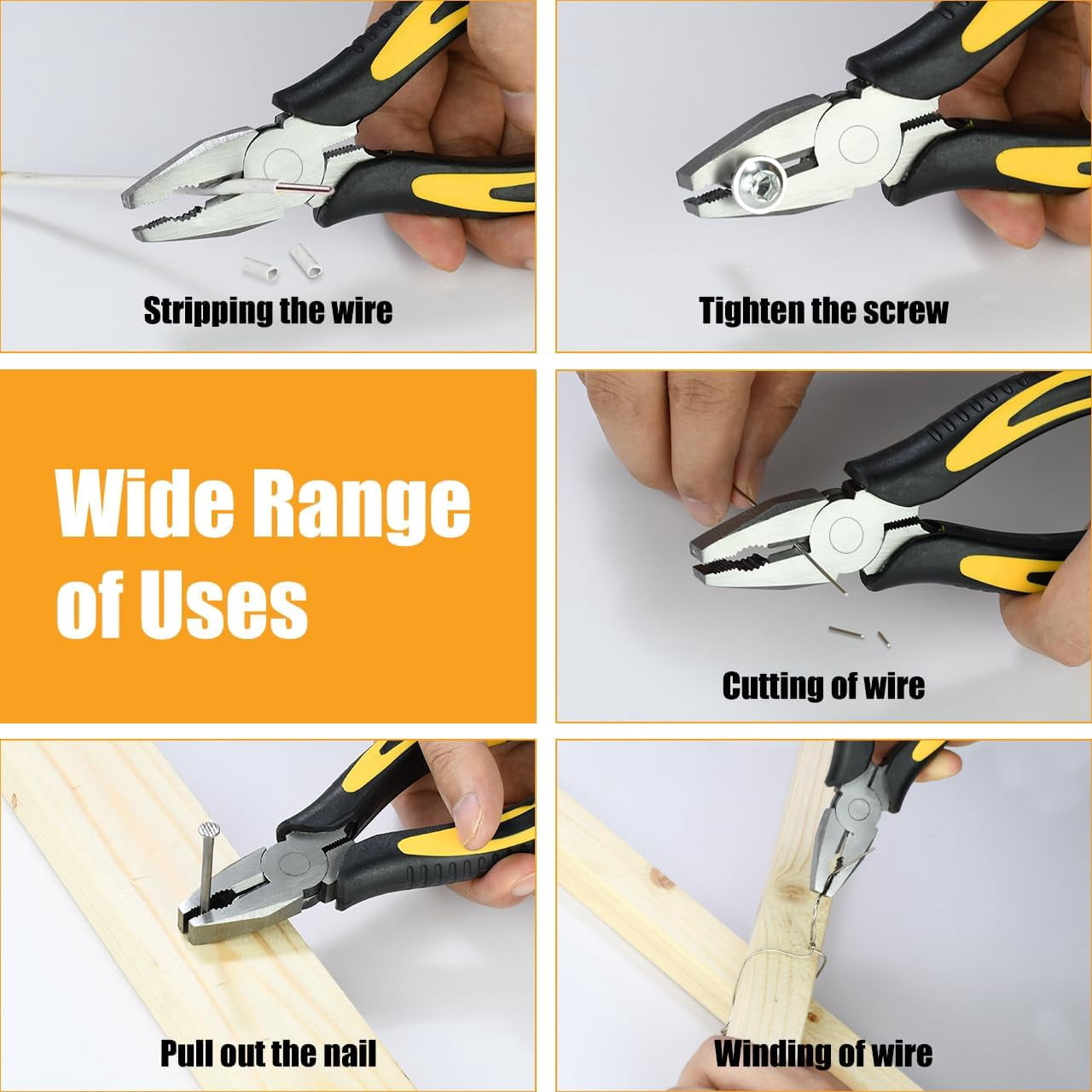 Lineman's Pliers Combination Pliers 6 Inch & 8 Inch Pliers with Wire Cutter， Heavy Duty Chrome Vanadium Steel Construction Professional Handle