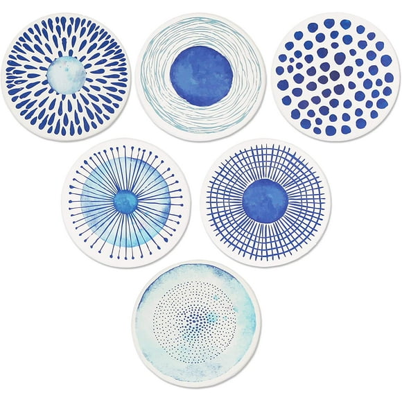 Set oF 6 Acme Designs For Drinks Absorbing Round Ceramic Stone With Cork Base,Tabletop Protection Mat Suitable For Mugs and Cups,Home,OFFice,Kitchen Many Pattern Option