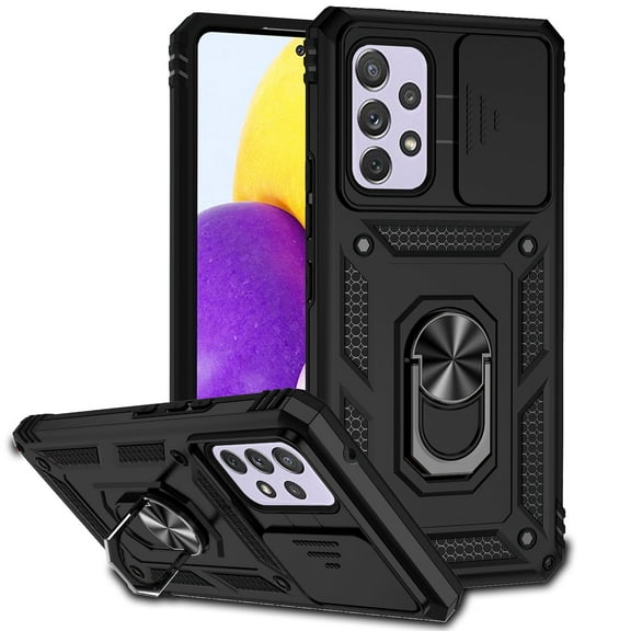JTCASES for Samsung Galaxy A52 5G Case, Heavy Duty Protection Magnetic Car Mount Rotating Stand [Slide Camera Window] Rugged Shockproof Anti-fall Shell for Samsung A52 5G, Black