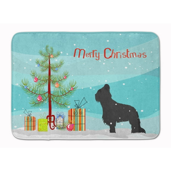 Briard Merry Christmas Tree Machine Washable Memory Foam Mat