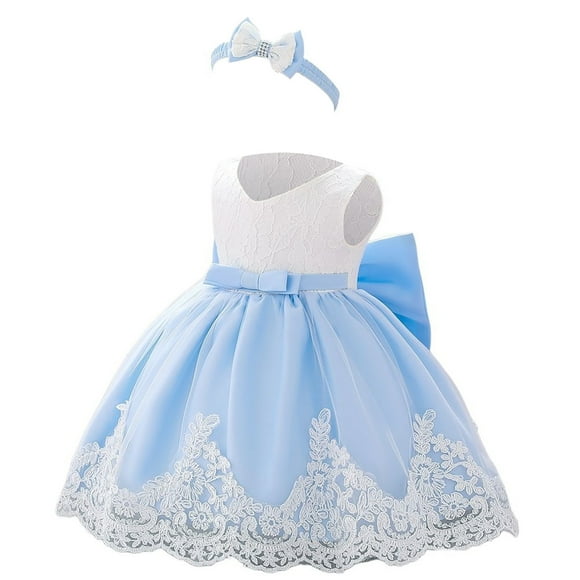 Baby Girls Lace Pageant Dress Baptism Wedding Christening Tutu Gown First Birthday Outfit Elegant Flower Bowknot Party Gown