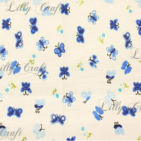 Flannel Butterfly Blue 45 Inch Fabric by the Yard
