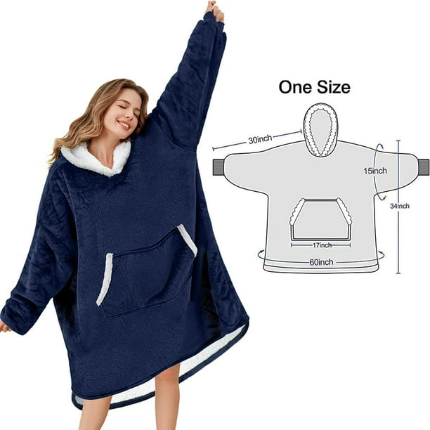 Comfortable Sherpa Hoodie Blankets, Oversized Blanket Sweatshirt, Cozy  Blanket with Sleeves and Large Front Pocket for Adults, Teens (blue) 