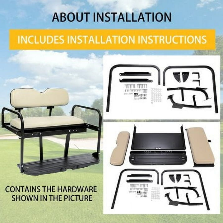 Kojem Golf Cart Flip Folding Rear Back Seat Kit for EZGO Marathon Pre-1994 Tan