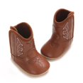 thumbnail image 3 of GYRATEDREAM Baby Boys Girls Western Cowboy Boots Infant Moccasins High Top Booties Toddler Soft Sole Non-Slip First Walker Crib Shoes Brown for 0-18M, 3 of 8