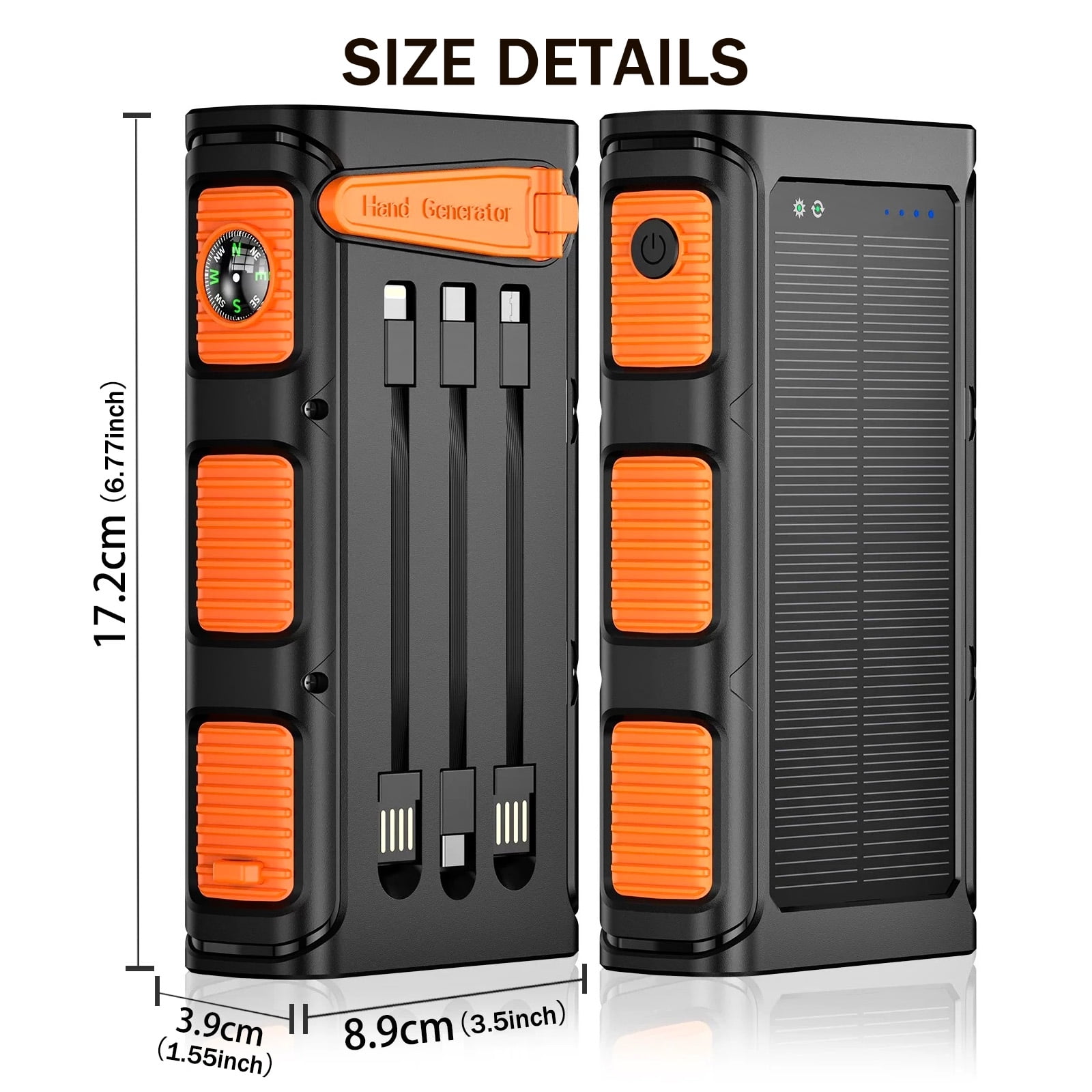 Power Bank Wireless Charger 49800mAh Built in Hand Crank and 3 Cables 18W Fast Charging Power Bank 7 Outputs & 4 Inputs Solar Portable Charger, SOS/Strobe/Strong Flashlights, Compass