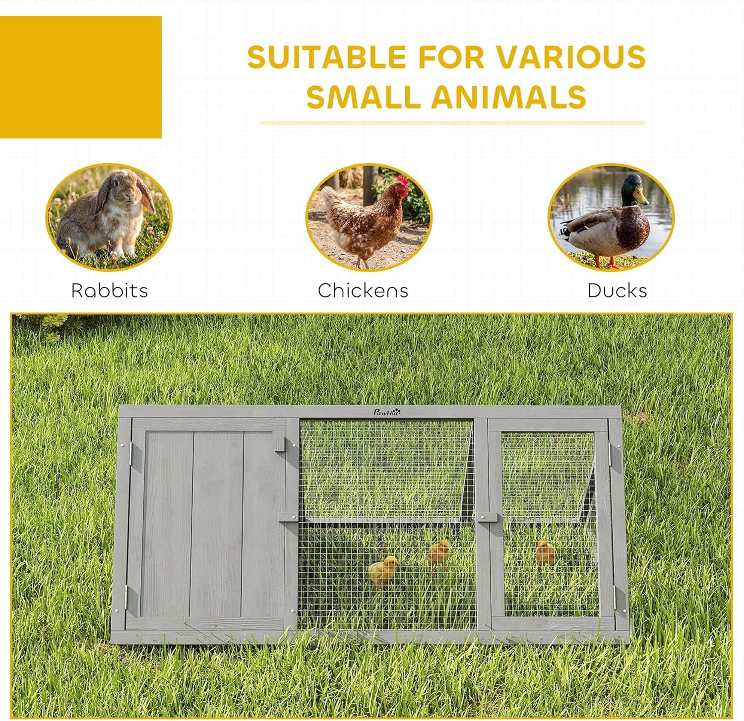WSWJY Rabbit Hutch Outdoor, Wooden Chicken Coop with Run, Outdoor Small Animal Cage for Rabbit, Small Duck and Chicken, for Garden, Backyard, Farms, 45" x 20.5" x 18", Grey