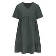 thumbnail image 3 of Fmbrln Womens Plus Size Summer Dress Fashion Short Sleeve V Neck Tiered Ruffle Flowy Mini Dress Casual Loose Solid Color Beach Sundress, 3 of 4