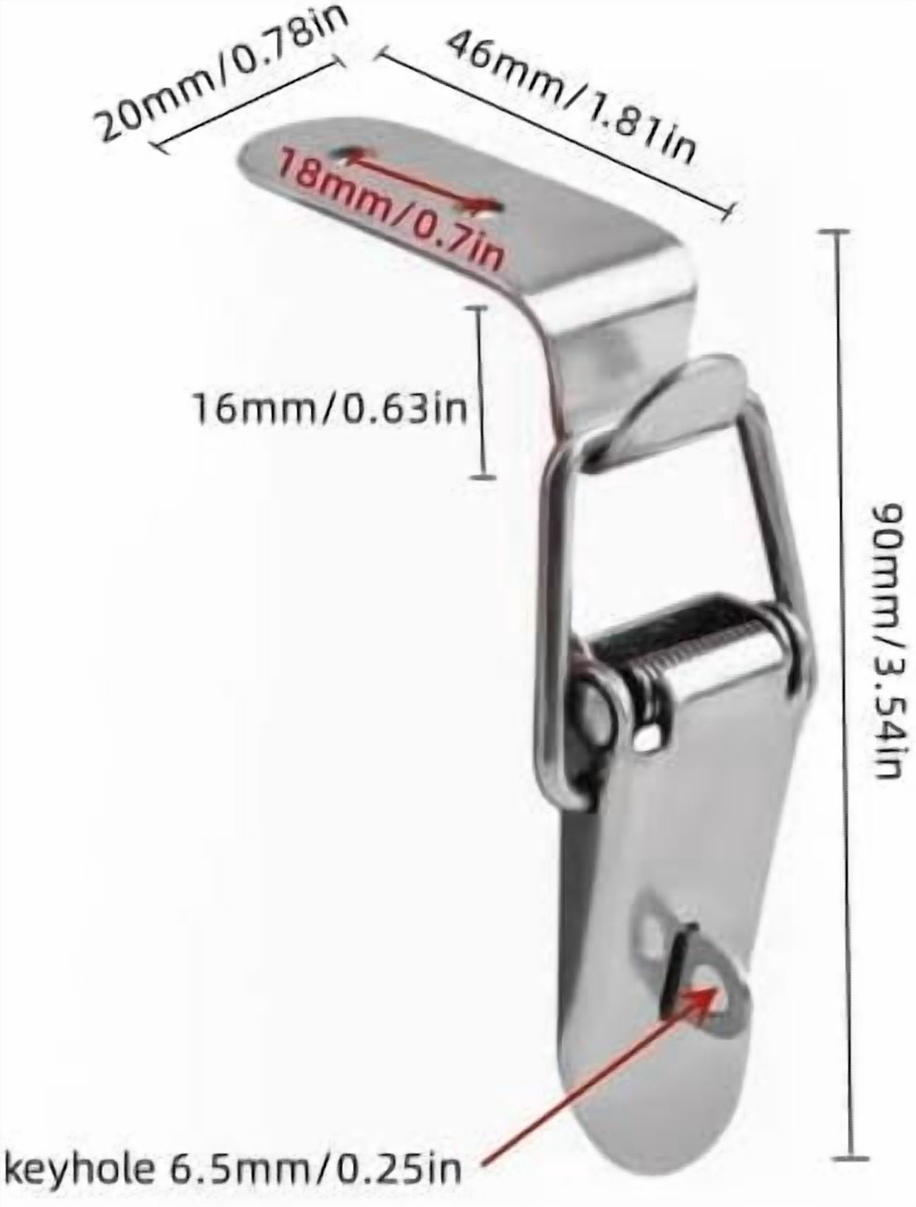 JJEAN-Latch 90 Degree Stainless Steel Spring Loaded Toggle Latch,With locking hole, Silver Catch Hasp Clamp Clip Lock with for Cabinet, Wooden Case, Box (90mm - 4 Pack)
