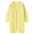 thumbnail image 3 of Women's Mid-Length Knit Cardigan, Solid Color Open Front Sweater, Long Sleeve Pocketed Coat, Soft Casual Outerwear, Autumn Winter Layer Yellow M, 3 of 3