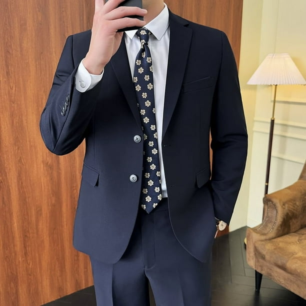Traje (Blazer + Pantalones) para hombre, traje de hombre a la moda, negocios, boda, trabajo, informal, vestido profesional delgado para novio, traje de caballero