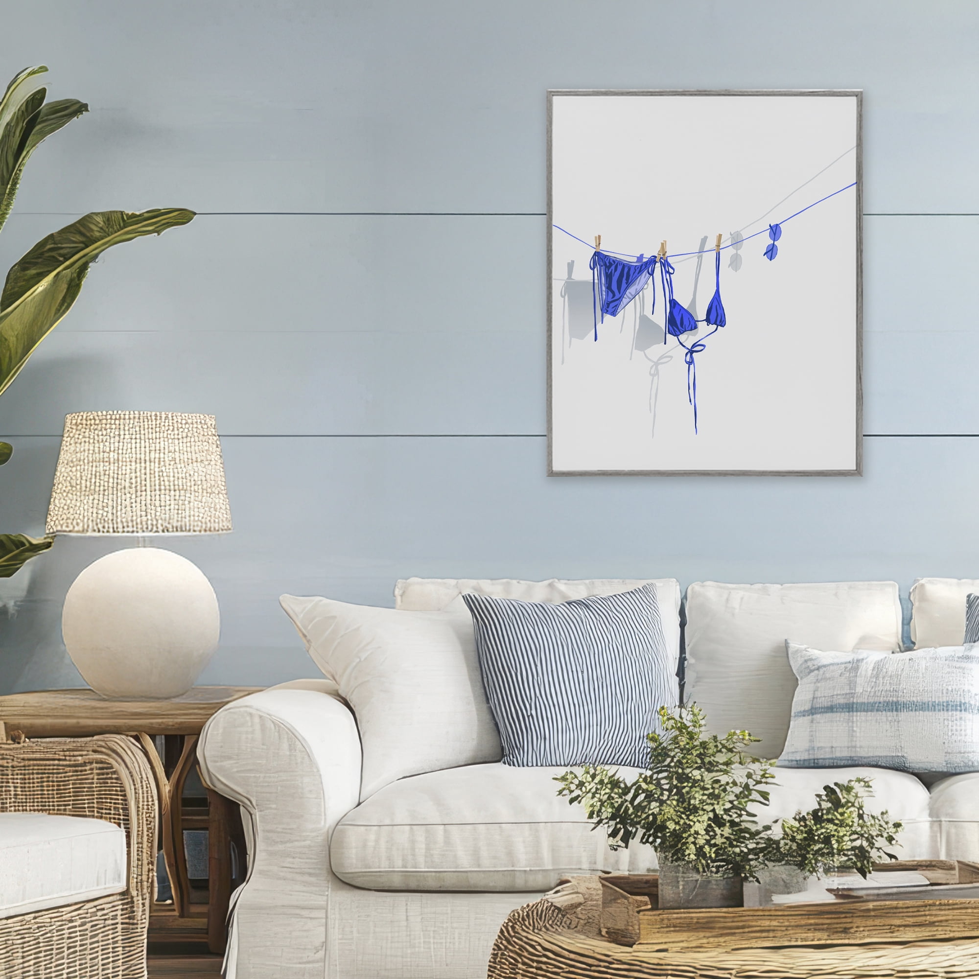 Stupell Industries Blue Bikini on Clothesline Gray Framed Giclee Art, design by Ziwei Li