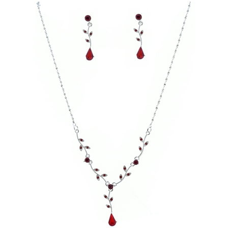 Bridal Wedding Jewelry Set Light Siam Rhinestone Necklace Earring Set