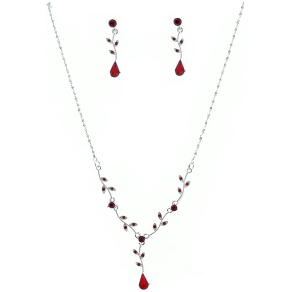 Bridal Wedding Jewelry Set Light Siam Rhinestone Necklace Earring Set