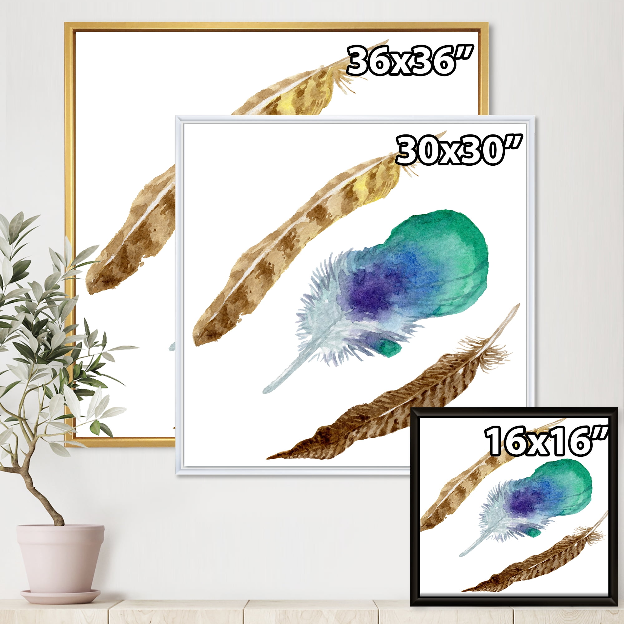 Designart 'Abstract Bird Feather From Wing Isolated' Bohemian & Eclectic Framed Canvas Wall Art Print