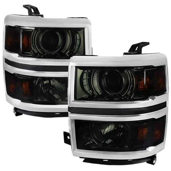 Projector Headlight with Amber Corners & Clear Housing with Smoked Lens & Chrome Trim for 2014-2015 Chevy Silverado 1500