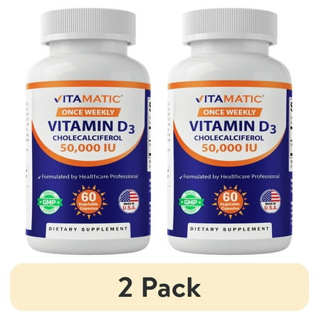 (2 pack) Vitamatic Vitamin D3 50,000 IU Weekly Dose 60 Veggie Capsules