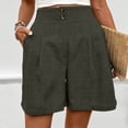 thumbnail image 6 of BRGZLK Women Shorts Casual Cotton Solid Color Summer Button Elastic High Waist Shorts Pleated Short Beach Vacation Straight Leg Pants, 6 of 7