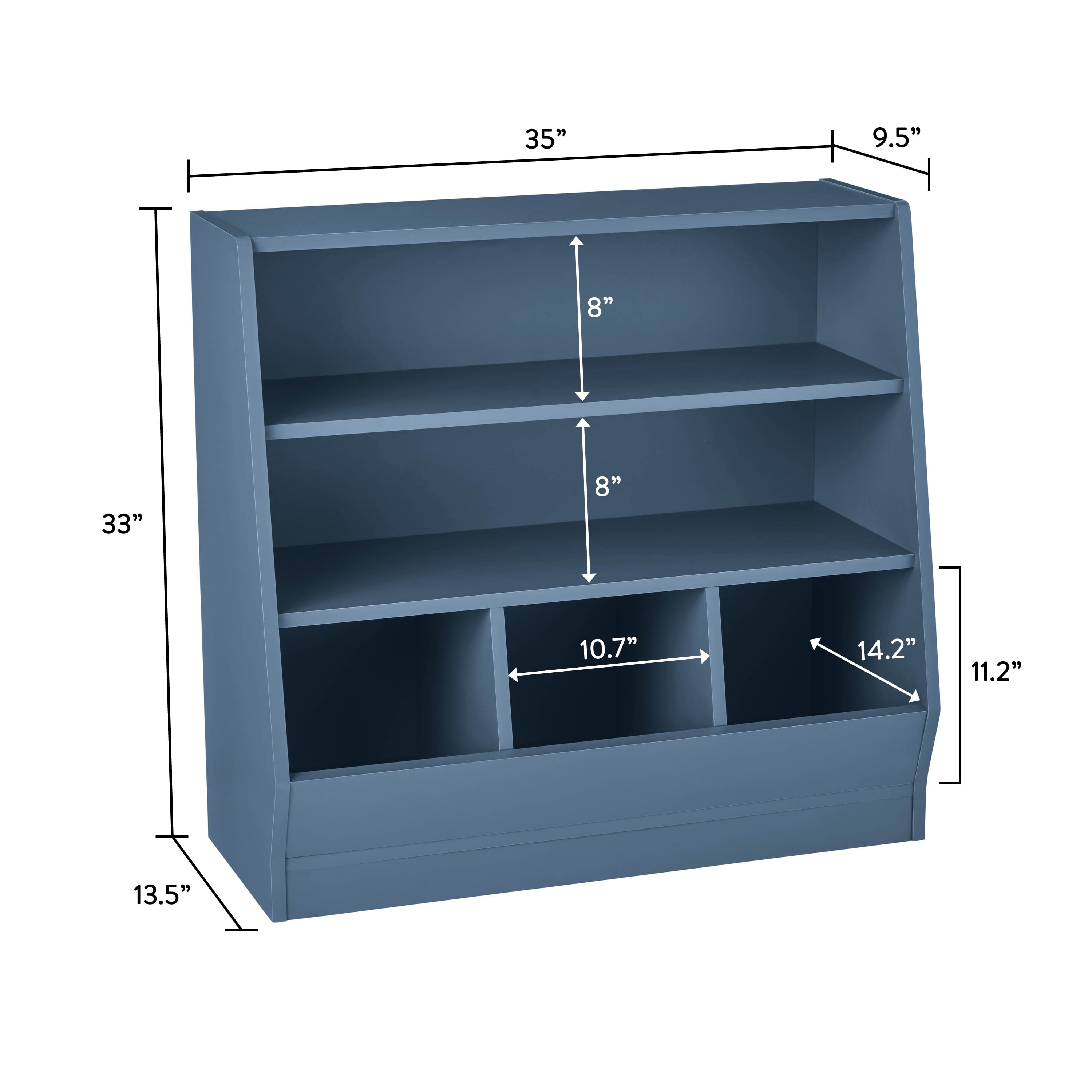 Your Zone Kids Bin Storage and Two Shelf Bookcase, Orion Blue