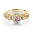 thumbnail image 2 of Gem Stone King 18K Yellow Gold Plated Silver Mercury Mist Mystic Topaz and White Moissanite Engagement Ring for Women | 1.18 Cttw | Oval 7X5MM | Gemstone November Birthstone | Size 8, 2 of 3