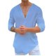 thumbnail image 1 of Camisas Manga Larga Hombre Camiseta sólida informal para hombre, camiseta con cuello en V y diseño de puño especial, blusa holgada de manga larga a la moda (Sky Blue, M), 1 of 4