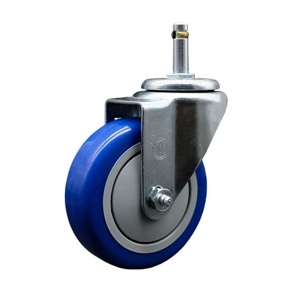 4 Inch Blue Polyurethane Wheel Swivel 7/16 Inch Grip Ring Stem Caster SCC