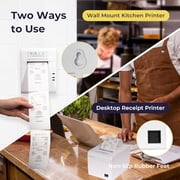 Volcora Thermal Receipt Printer, 80mm POS Printer w/Auto Cutter, USB/Ethernet Interface for Windows/MAC/Linux, ESC/POS Command Support Cash Drawer, High Speed Kitchen Printer, Wall Mount (White)