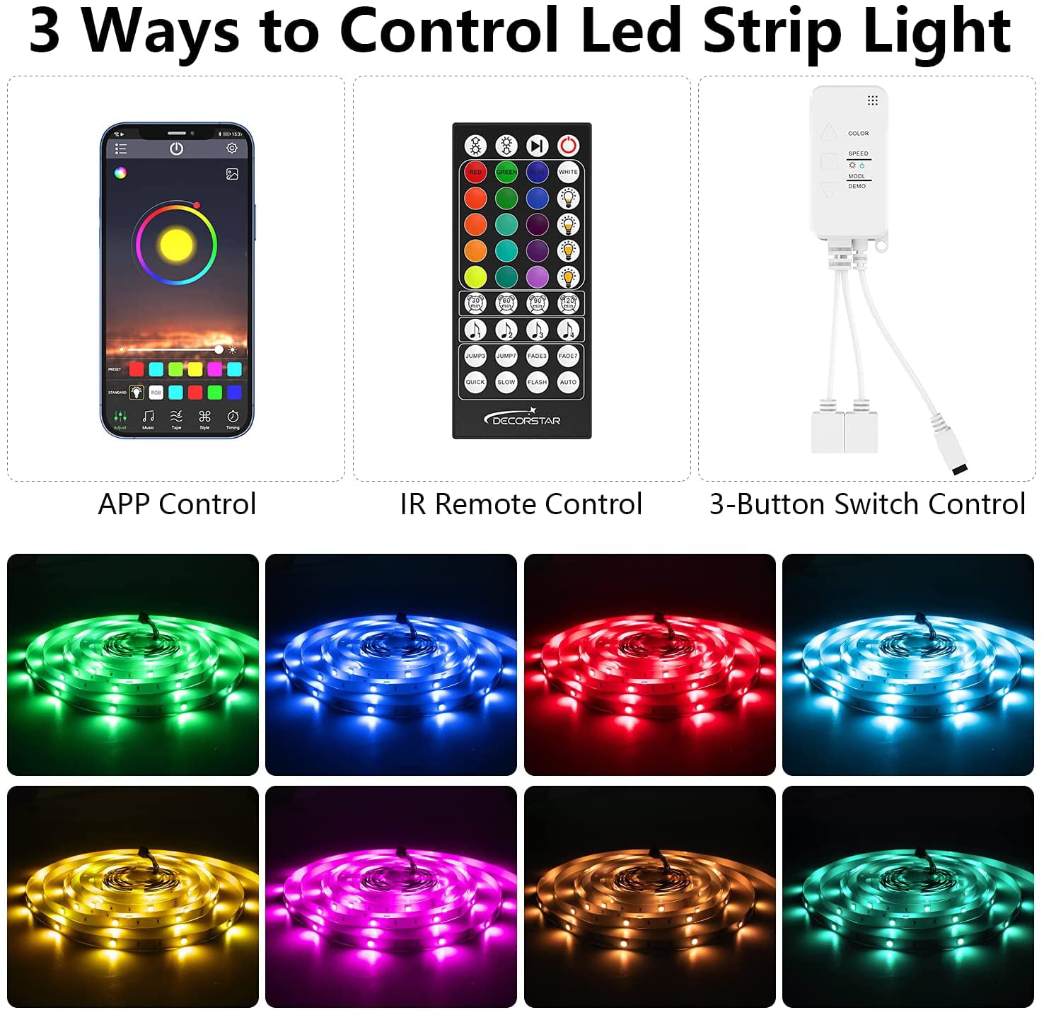 APP Control Music Sync Color Changing LED Light Strip 25ft LED Strip Lights IR 