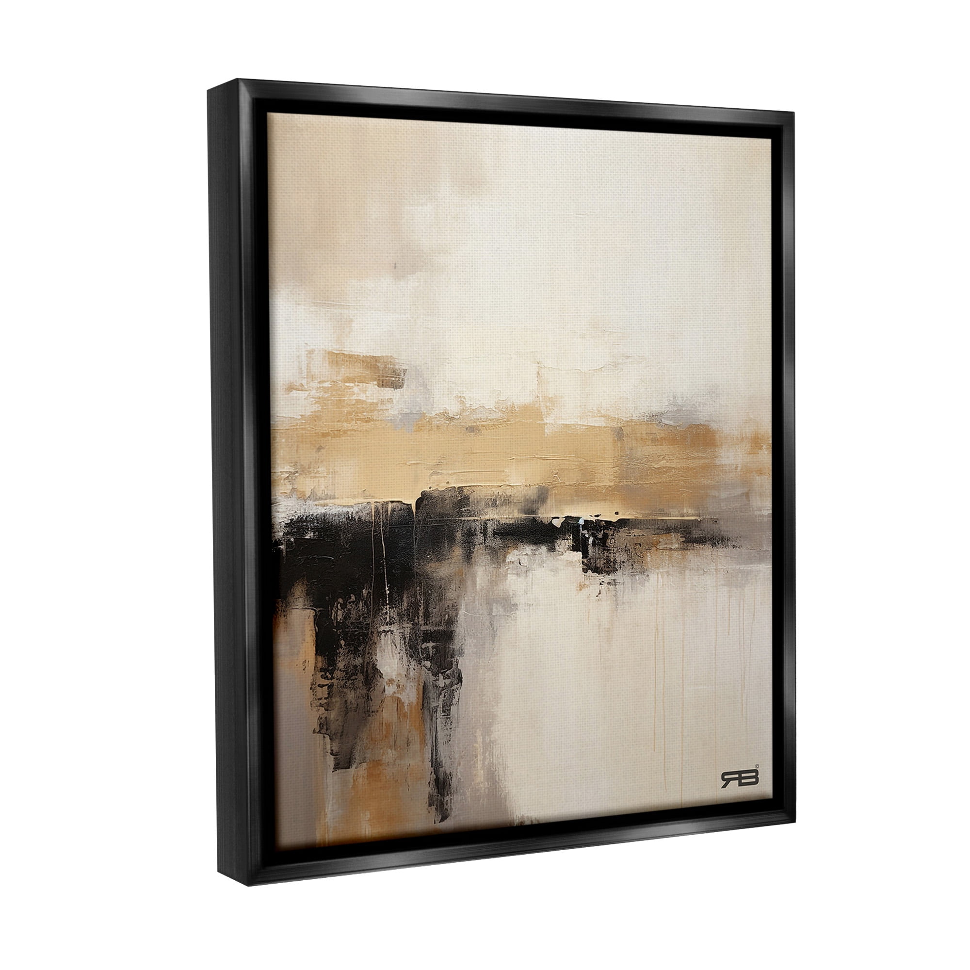 Stupell Industries Neutral Contemporary Horizon Abstract Painting Black Floater Framed Canvas Art Print Wall Art, 17 x 21