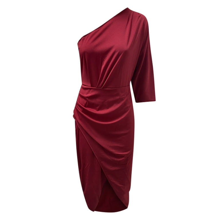 one shoulder vian dress Vivian One-Shoulder Feather Trim Formal Dress