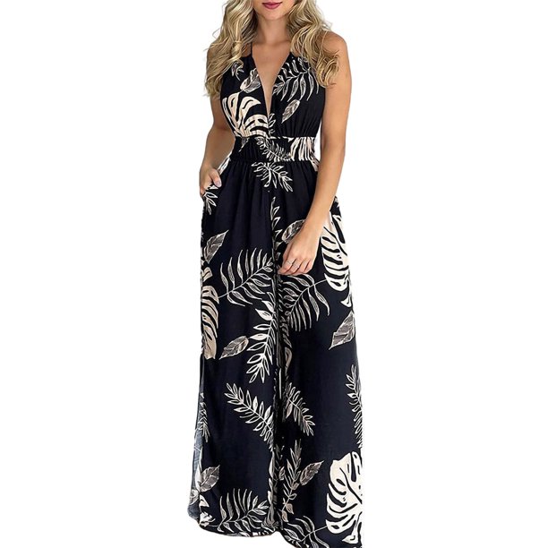 Amavo Sexy Jumpsuits For Women One Piece Women Halter Sleeveless Party Outfits Hight Split Pants Spaghetti Strap Romper Walmart Com Walmart Com