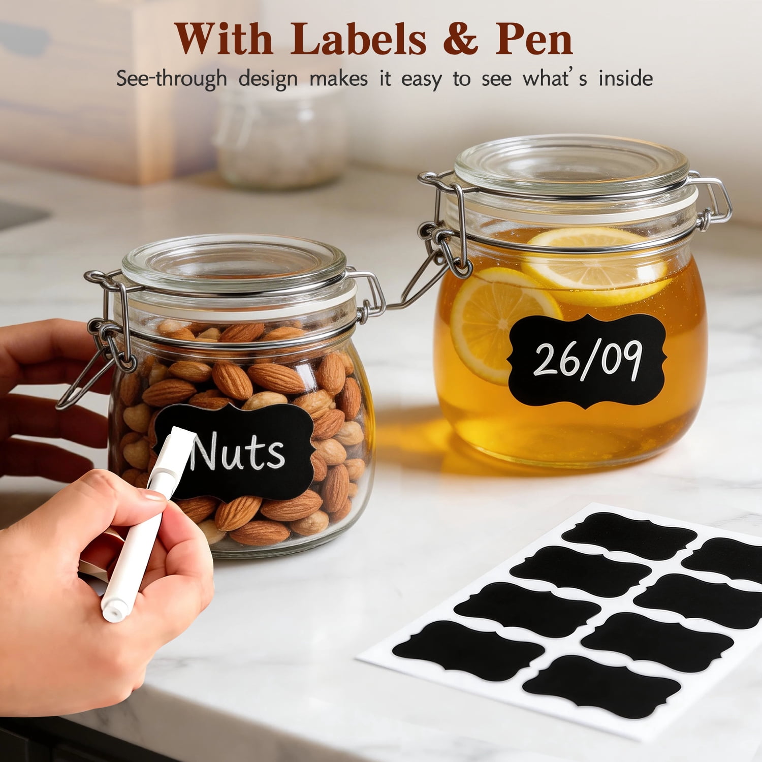 9 Pcs Airtight Glass Jars Set Includes 3 Accessories, TAIMASI 17oz Food Storage Jar with Airtight Clamp Lids, Small Clear Mason Jars for Kitchen Canning, Flour, Cereal