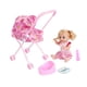 thumbnail image 3 of Cochecito de muñeca y biberón para cama de pañales, 5 piezas, con muñeca, juguete de simulación para niños, bebés, edades de 0 a 2 años Fresa, 3 of 9