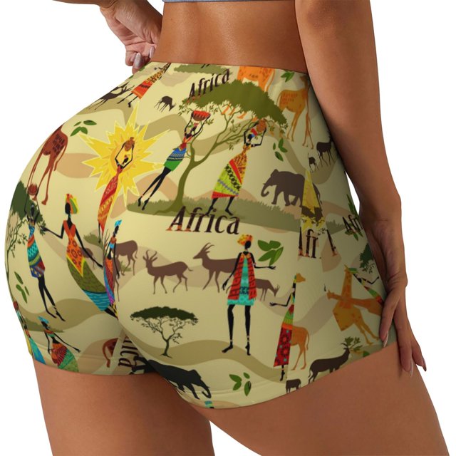 Balery Ethnic African Pantalones cortos de entrenamiento estampados para mujer, sin costuras, ajustados, para gimnasio, yoga, correr, deportes, ejercicio activo, fitness.-Small