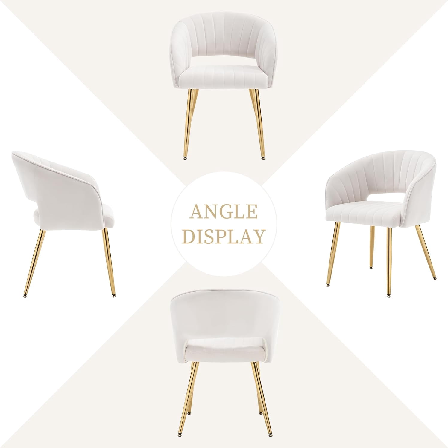 Westice Velvet Home Office Desk Chair, Modern Tufted Vanity Chairs with Gold Metal Legs, Upholstered Accent Armchair for Living Room Restaurant, White