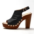 thumbnail image 2 of FSJ Women Studded Platform Heels Slingback Sandals Wooden Block Heel Ankle Strap Peep Toe Mules Shoes Size 5 Black, 2 of 5