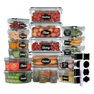 50 Pcs Food Storage Containers with Lids Airtight, Plastic Meal Prep Container for Pantry & Kitchen Organization & bento box & snack containers, BPA-Free, Leak-Proof with Labels & Marker Pen