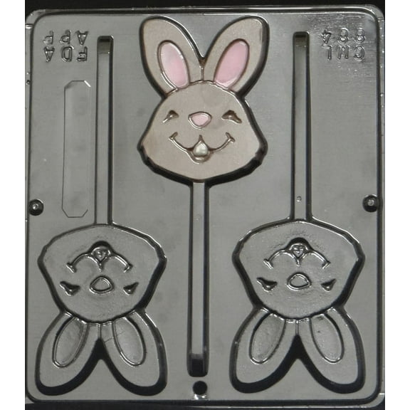 884 Happy Face Bunny Lollipop Chocolate Candy Mold