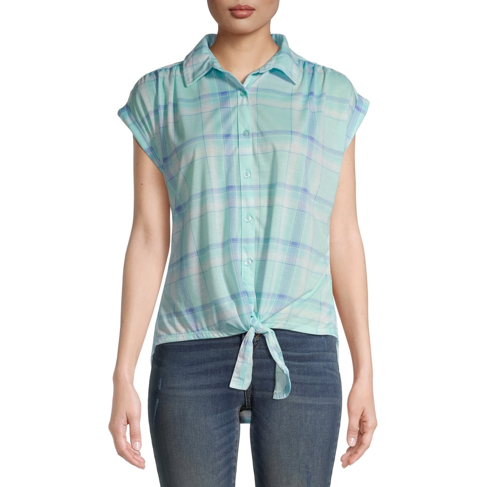 New York Laundry New York Laundry Women’s Short Sleeve Tie Front Button Top