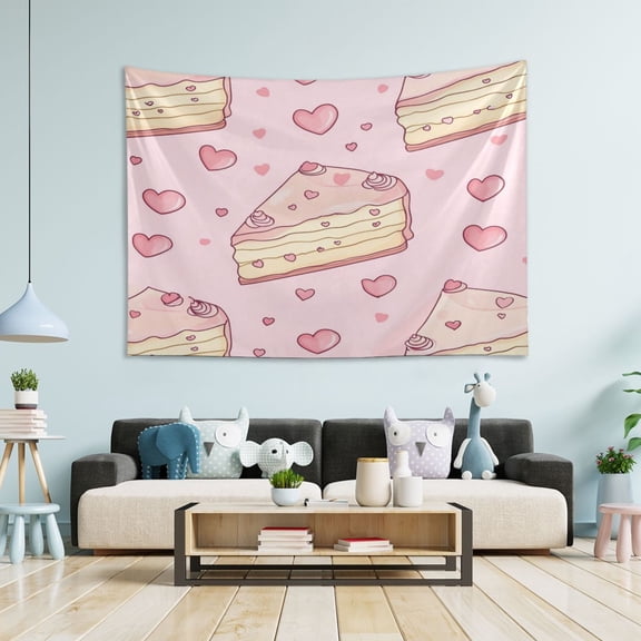 WOBOGO Strawberry Flavored Heart Cake Pattern Tapestry 60×40in Home Living Room Bedroom Wall Hanging Ornaments