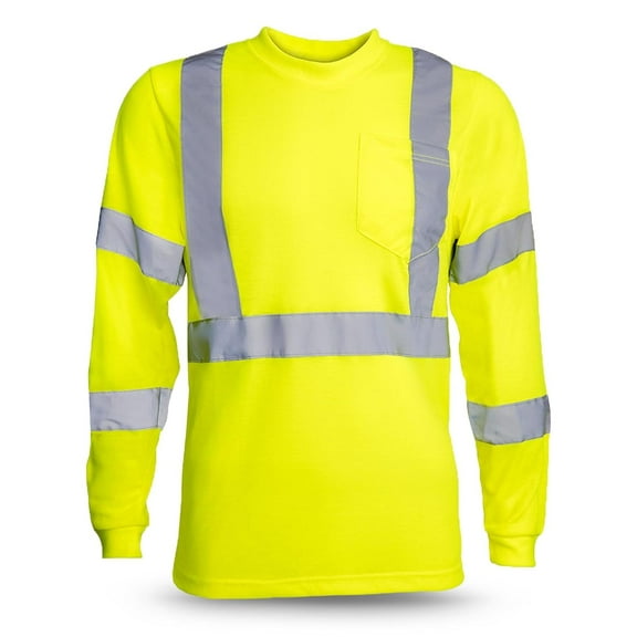 RUGGED BLUE Moisture Wicking High Vis Long Sleeve Shirt, ANSI Class 3 Rated High Visibility Work Shirt with Reflective Tape, Medium