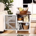 thumbnail image 3 of 18" Farmhouse Nightstand with Charging Station, Wood Side Table, End Table with Adjustable Shelf, Rustic Bedside Cabinet with Mesh Barn Door for Bedroom, Living Room, 3 of 7